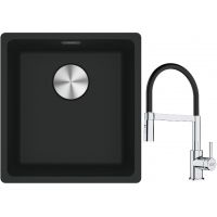 Franke Maris MRG 110-37 zlewozmywak 40x37 cm Fragranite czarny mat z baterią kuchenną Lina chrom/czarny (1250687248, 1150626085)