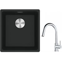 Franke Maris MRG 110-37 zlewozmywak 40x37 cm Fragranite czarny mat z baterią kuchenną Lina chrom (1250687248, 1150693229)