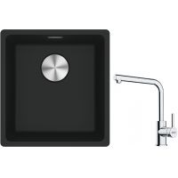Franke Maris MRG 110-37 zlewozmywak 40x37 cm Fragranite czarny mat z baterią kuchenną Lina chrom (1250687248, 1150712420)
