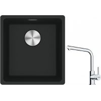 Franke Maris MRG 110-37 zlewozmywak 40x37 cm Fragranite czarny mat z baterią kuchenną Lina chrom (1250687248, 1150693230)