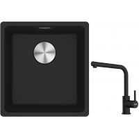 Franke Maris MRG 110-37 zlewozmywak 40x37 cm Fragranite czarny mat z baterią kuchenną Lina czarny mat (1250687248, 1150712435)