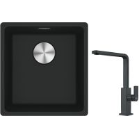 Franke Maris MRG 110-37 zlewozmywak 40x37 cm Fragranite czarny mat z baterią kuchenną Mythos czarna stal szlachetna (1250687248, 1150550441)