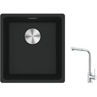 Franke Maris MRG 110-37 zlewozmywak 40x37 cm Fragranite czarny mat z baterią kuchenną Sirius Side chrom (1250687248, 1150668280)