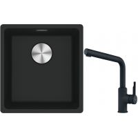 Franke Maris MRG 110-37 zlewozmywak 40x37 cm Fragranite z baterią kuchenną Urban czarny mat (1250687248, 1150627523)