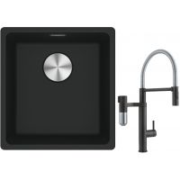 Franke Maris MRG 110-37 zlewozmywak 40x37 cm Fragranite czarny mat z baterią kuchenną Vital Semi-Pro czarny mat/stal (1250687248, 1200621313)