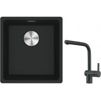 Franke Maris MRG 110-37 zlewozmywak 40x37 cm Fragranite onyx z baterią kuchenną Atlas czarna stal szlachetna (1250687249, 1150550427)