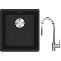 Franke Maris MRG 110-37 zlewozmywak 40x37 cm Fragranite onyx z baterią kuchenną Eos stal szlachetna (1250687249, 1150590045)