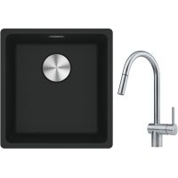 Franke Maris MRG 110-37 zlewozmywak 40x37 cm Fragranite onyx z baterią kuchenną Leda Neo stal szlachetna (1250687249, 1150590047)