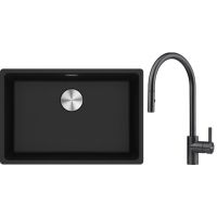 Franke Maris MRG 110-62 zlewozmywak 62x40 cm Fragranite onyx z baterią kuchenną Eos czarna stal szlachetna (1250687257, 1150613671)