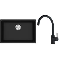 Franke Maris MRG 110-62 zlewozmywak 62x40 cm Fragranite onyx z baterią kuchenną Lina czarny mat (1250687257, 1150626019)