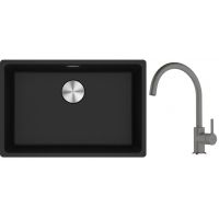 Franke Maris MRG 110-62 zlewozmywak 62x40 cm Fragranite onyx z baterią kuchenną Lina kamienny szary (1250687257, 1150626022)