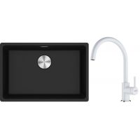 Franke Maris MRG 110-62 zlewozmywak 62x40 cm Fragranite onyx z baterią kuchenną Lina biały polarny (1250687257, 1150626024)