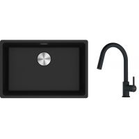 Franke Maris MRG 110-62 zlewozmywak 62x40 cm Fragranite onyx z baterią kuchenną Lina czarny mat (1250687257, 1150626053)