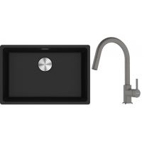 Franke Maris MRG 110-62 zlewozmywak 62x40 cm Fragranite onyx z baterią kuchenną Lina kamienny szary (1250687257, 1150626057)