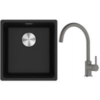 Franke Maris MRG 110-37 zlewozmywak 40x37 cm Fragranite onyx z baterią kuchenną Lina kamienny szary (1250687249, 1150626022)