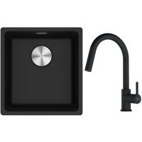 Franke Maris MRG 110-37 zlewozmywak 40x37 cm Fragranite onyx z baterią kuchenną Lina czarny mat (1250687249, 1150626053)