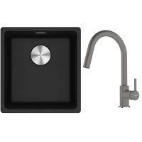 Franke Maris MRG 110-37 zlewozmywak 40x37 cm Fragranite onyx z baterią kuchenną Lina kamienny szary (1250687249, 1150626057)