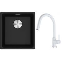 Franke Maris MRG 110-37 zlewozmywak 40x37 cm Fragranite onyx z baterią kuchenną Lina biały polarny (1250687249, 1150626081)