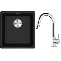 Franke Maris MRG 110-37 zlewozmywak 40x37 cm Fragranite onyx z baterią kuchenną Lina chrom (1250687249, 1150693229)