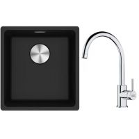 Franke Maris MRG 110-37 zlewozmywak 40x37 cm Fragranite onyx z baterią kuchenną Lina chrom (1250687249, 1150693228)