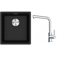 Franke Maris MRG 110-37 zlewozmywak 40x37 cm Fragranite onyx z baterią kuchenną Lina chrom (1250687249, 1150712420)