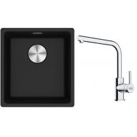 Franke Maris MRG 110-37 zlewozmywak 40x37 cm Fragranite onyx z baterią kuchenną Lina chrom (1250687249, 1150693230)
