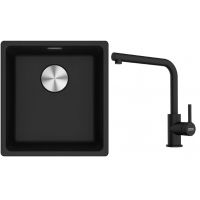 Franke Maris MRG 110-37 zlewozmywak 40x37 cm Fragranite onyx z baterią kuchenną Lina czarny mat (1250687249, 1150712435)