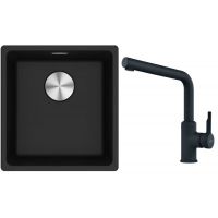Franke Maris MRG 110-37 zlewozmywak 40x37 cm Fragranite onyx z baterią kuchenną Urban czarny mat (1250687249, 1150627523)