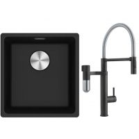 Franke Maris MRG 110-37 zlewozmywak 40x37 cm Fragranite onyx z baterią kuchenną Vital Semi-Pro czarny mat/stal (1250687249, 1200621313)