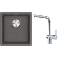 Franke Maris MRG 110-37 zlewozmywak 40x37 cm Fragranite kamienny szary z baterią kuchenną Atlas stal szlachetna (1250687250, 1150521439)