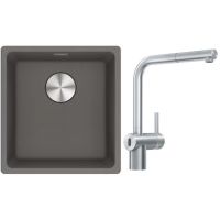Franke Maris MRG 110-37 zlewozmywak 40x37 cm Fragranite kamienny szary z baterią kuchenną Atlas Neo Sensor stal szlachetna (1250687250, 1150625523)