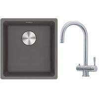Franke Maris MRG 110-37 zlewozmywak 40x37 cm Fragranite kamienny szary z baterią kuchenną Eos stal szlachetna (1250687250, 1200179979)