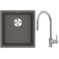 Franke Maris MRG 110-37 zlewozmywak 40x37 cm Fragranite kamienny szary z baterią kuchenną Eos stal szlachetna (1250687250, 1150590045)