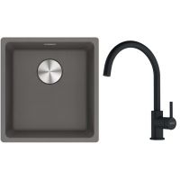 Franke Maris MRG 110-37 zlewozmywak 40x37 cm Fragranite kamienny szary z baterią kuchenną Lina onyx (1250687250, 1150626020)