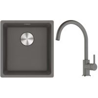 Franke Maris MRG 110-37 zlewozmywak 40x37 cm Fragranite kamienny szary z baterią kuchenną Lina kamienny szary (1250687250, 1150626022)