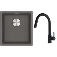 Franke Maris MRG 110-37 zlewozmywak 40x37 cm Fragranite kamienny szary z baterią kuchenną Lina onyx (1250687250, 1150626055)