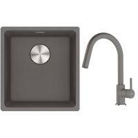 Franke Maris MRG 110-37 zlewozmywak 40x37 cm Fragranite z baterią kuchenną Lina kamienny szary (1250687250, 1150626057)