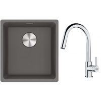 Franke Maris MRG 110-37 zlewozmywak 40x37 cm Fragranite kamienny szary z baterią kuchenną Lina chrom (1250687250, 1150693229)