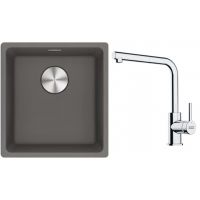 Franke Maris MRG 110-37 zlewozmywak 40x37 cm Fragranite kamienny szary z baterią kuchenną Lina chrom (1250687250, 1150712420)