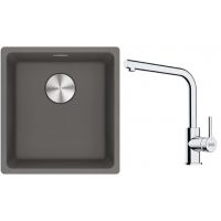 Franke Maris MRG 110-37 zlewozmywak 40x37 cm Fragranite kamienny szary z baterią kuchenną Lina chrom (1250687250, 1150693230)