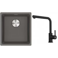 Franke Maris MRG 110-37 zlewozmywak 40x37 cm Fragranite kamienny szary z baterią kuchenną Lina czarny mat (1250687250, 1150712435)
