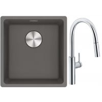 Franke Maris MRG 110-37 zlewozmywak 40x37 cm Fragranite kamienny szary z baterią kuchenną Pescara L Slide-In chrom (1250687250, 1150538940)