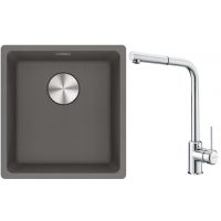 Franke Maris MRG 110-37 zlewozmywak 40x37 cm Fragranite kamienny szary z baterią kuchenną Sirius Side chrom (1250687250, 1150668280)