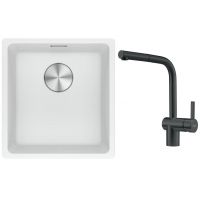 Franke Maris MRG 110-37 zlewozmywak 40x37 cm Fragranite biały polarny z baterią kuchenną Atlas czarna stal szlachetna (1250687251, 1150550427)
