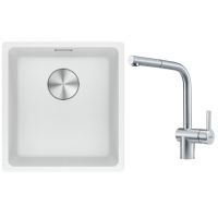 Franke Maris MRG 110-37 zlewozmywak 40x37 cm Fragranite biały polarny z baterią kuchenną Atlas stal szlachetna (1250687251, 1150521439)