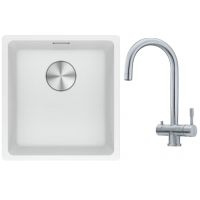 Franke Maris MRG 110-37 zlewozmywak 40x37 cm Fragranite biały polarny z baterią kuchenną Eos stal szlachetna (1250687251, 1200179979)