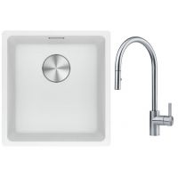 Franke Maris MRG 110-37 zlewozmywak 40x37 cm Fragranite biały polarny z baterią kuchenną Eos stal szlachetna (1250687251, 1150590045)