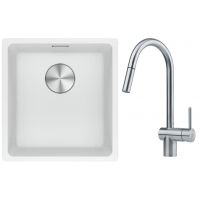 Franke Maris MRG 110-37 zlewozmywak 40x37 cm Fragranite biały polarny z baterią kuchenną Leda Neo stal szlachetna (1250687251, 1150590047)