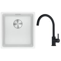 Franke Maris MRG 110-37 zlewozmywak 40x37 cm Fragranite biały polarny z baterią kuchenną Lina czarny mat (1250687251, 1150626019)