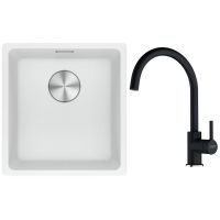 Franke Maris MRG 110-37 zlewozmywak 40x37 cm Fragranite biały polarny z baterią kuchenną Lina onyx (1250687251, 1150626020)